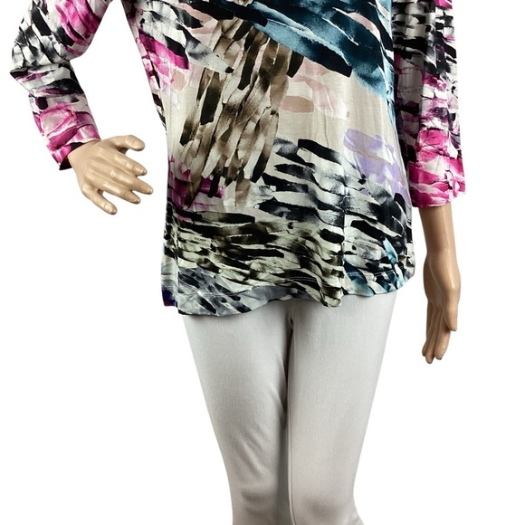 Escada Eveline Fantasy Print Scoop Neck Stretch Top Size L - Picture 3 of 7